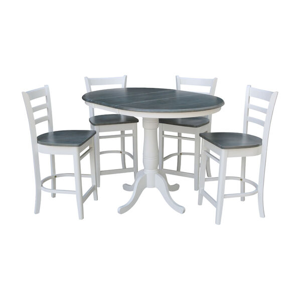 Emily White and Heather Gray 36-Inch Round Extension Dining Table With Four Counter Height Stools, Five-Piece, image 1