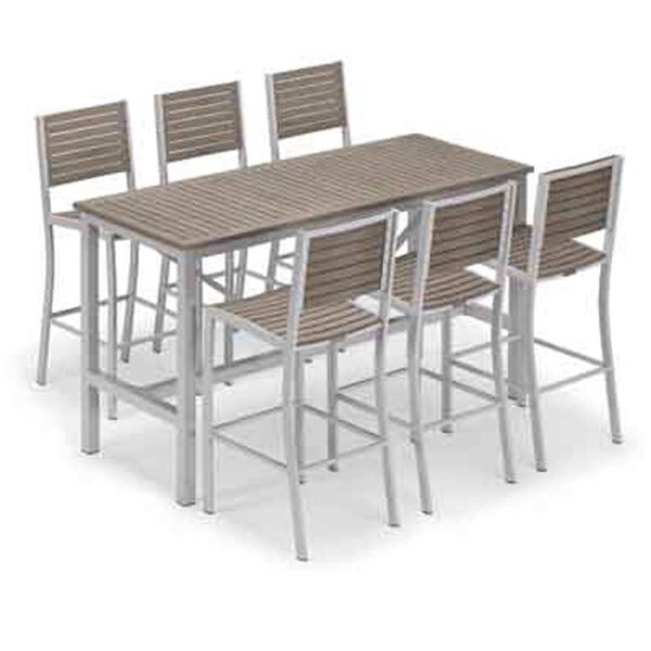 Travira Seven-Piece Outdoor Bar Table and Slat Bar Chair Set, image 1