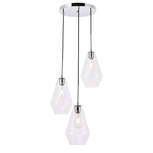 Gene Chrome Three-Light Pendant with Clear Glass, image 1