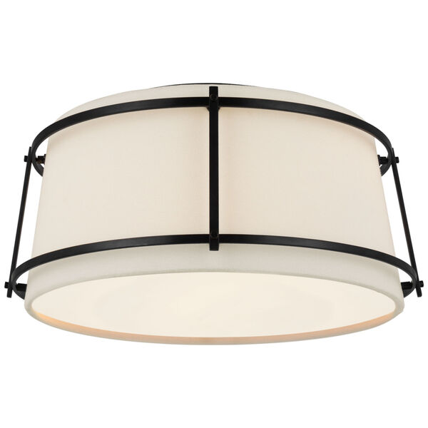 Callaway Small Flush Mount in Bronze with Linen Shade and Frosted Acrylic Diffuser by Carrier and Company, image 1