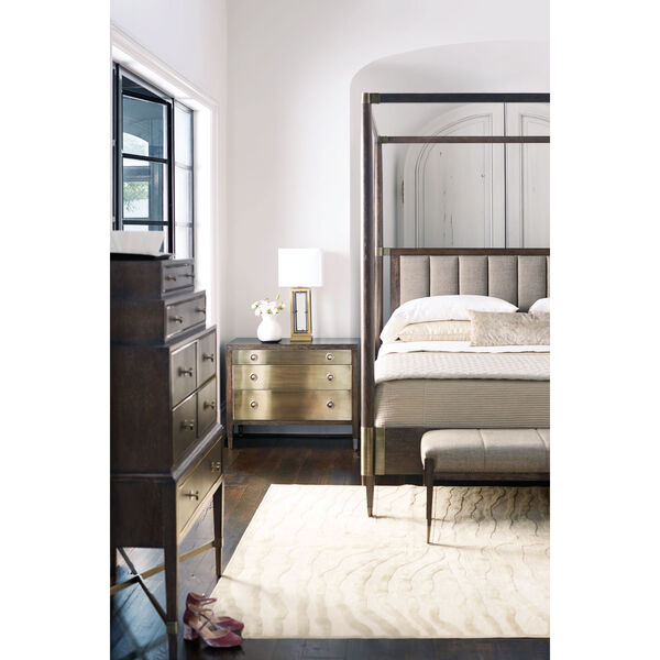 Clarendon Arabica and Burnished Brass White Oak Veneers, Fabric and Metal 66-Inch Bed, image 7