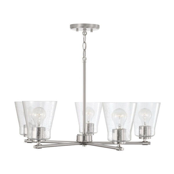 HomePlace Baker Brushed Nickel Five-Light Chandelier with Clear Seeded Glass, image 2
