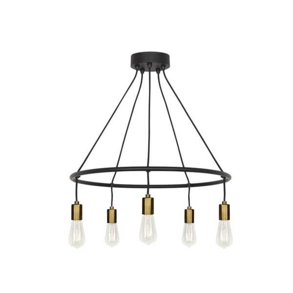 Black and Aged Brass 24-Inch Five-Light Chandelier, image 1