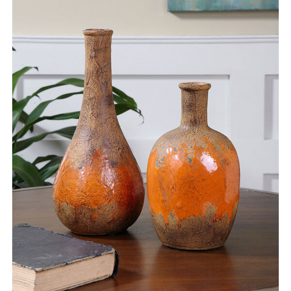 Kadam Bright Orange and Rust Brown Vase, Set of 2, image 2