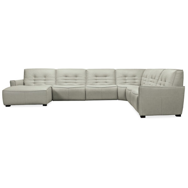 Reaux Grandier Gray Leather Six Piece LAF Chaise Sectional Sofa with Two Power Recliner Sections, image 2