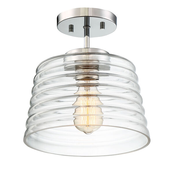 Grace Chrome One-Light Semi-Flush Mount with Ribbed Glass Shade, image 2