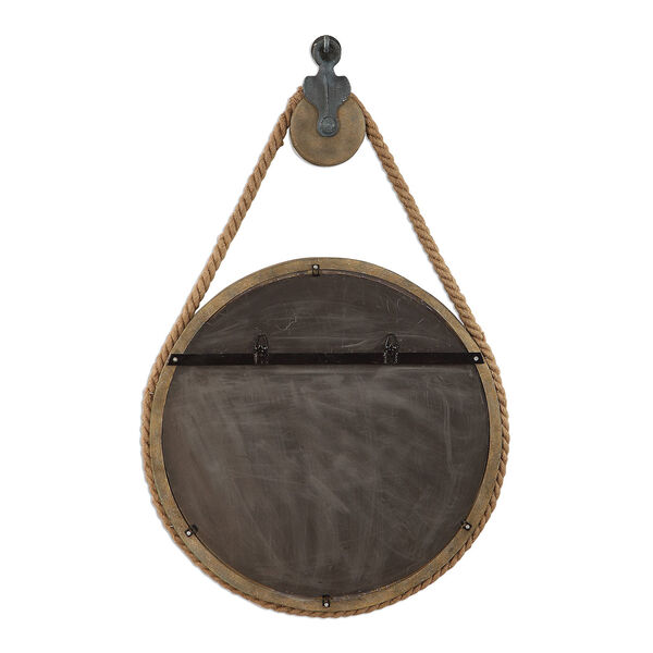 Melton Aged Natural Wood Round Pulley Mirror, image 4