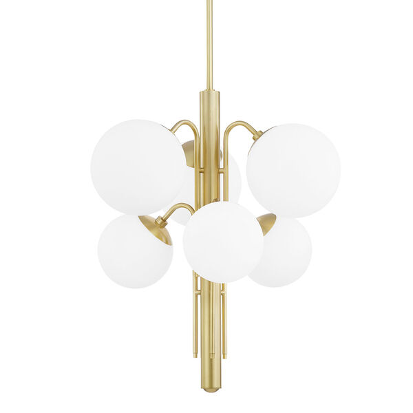 Ingrid Aged Brass Six-Light Chandelier with Opal Glass, image 1
