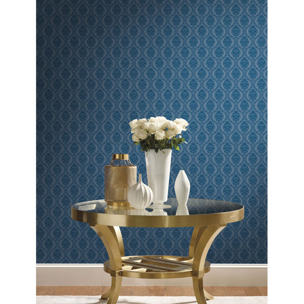 Damask Resource Library Navy 20.5 In. x 33 Ft. Petite Ogee Wallpaper, image 1