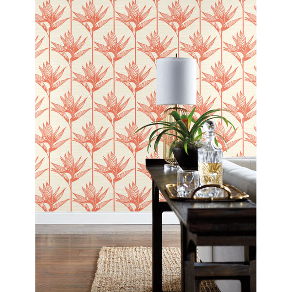 Tropics Coral Bird of Paradise Pre Pasted Wallpaper - SAMPLE SWATCH ONLY, image 6