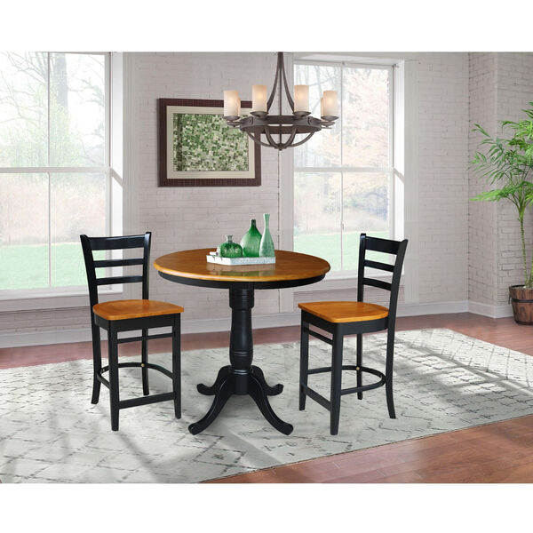 Black and Cherry 36-Inch Round Pedestal Counter Height Table with Two Counter Stool, Three-Piece, image 1