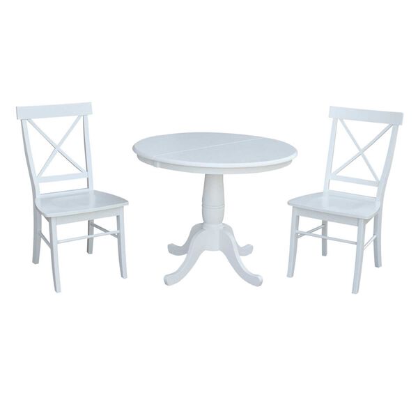 White Round Extension Dining Table with X-Back Chairs, 3-Piece, image 1