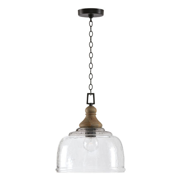 Grey Wash and Iron Silk One-Light Pendant with Clear Organic Rippled Glass, image 5