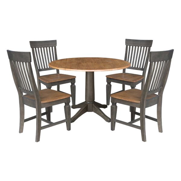 Hickory Washed Coal Round Dual Drop Leaf Dining Table with Four Slatback Chairs, image 1