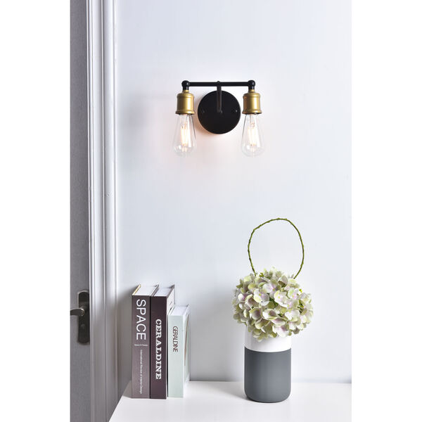 Serif Brass and Black Two-Light Wall Sconce, image 2