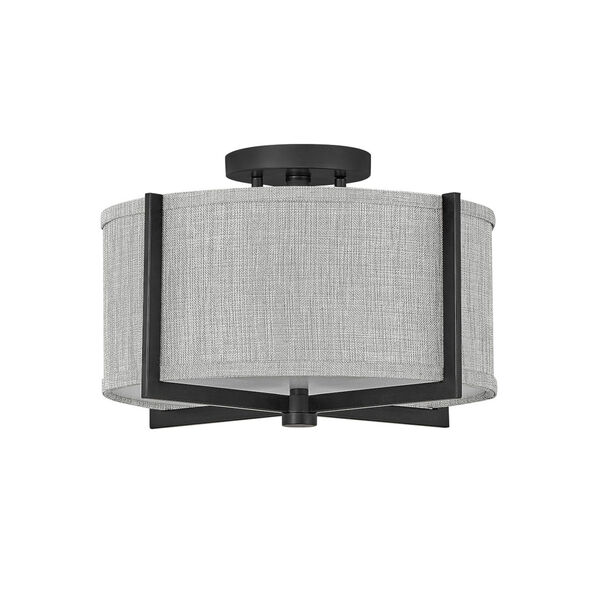 Axis Black Two-Light LED Semi-Flush Mount with Heathered Gray Slub Shade, image 2