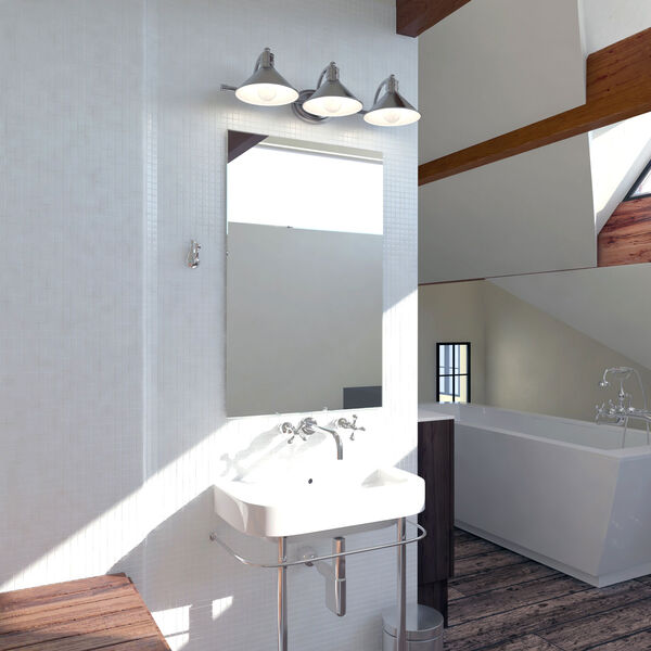 Akron Satin Nickel and Matte White Three-Light Bath Vanity, image 3