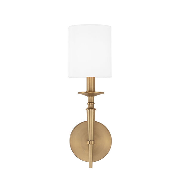 Abbie Aged Brass One-Light Wall Sconce with White Fabric Stay Straight Shade, image 2
