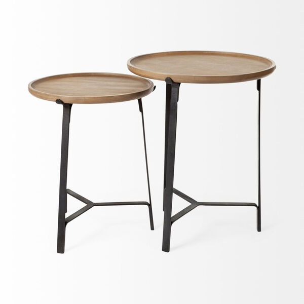 Helious III Brown Round Solid Wood Nesting Table, Set of Two, image 2