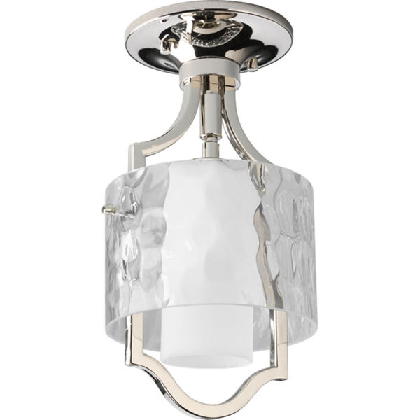 Caress Polished Nickel One-Light Convertiable Mini-Pendant with Glass Diffuser, image 1