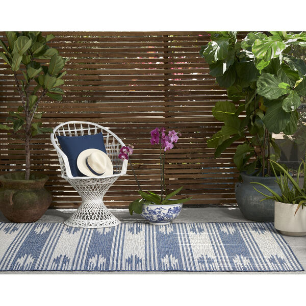 Riviera White and Blue Indoor/Outdoor Rug, image 2