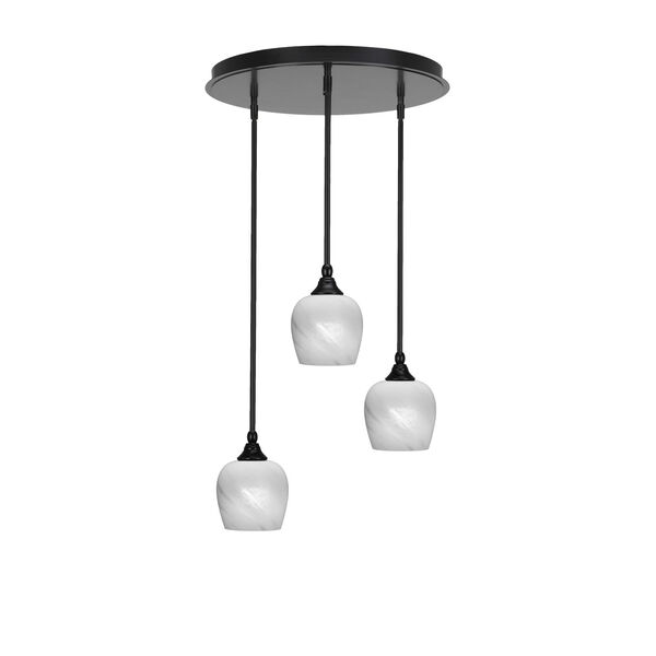 Empire Matte Black 19-Inch Three-Light Cluster Pendalier with Six-Inch White Marble Glass, image 1