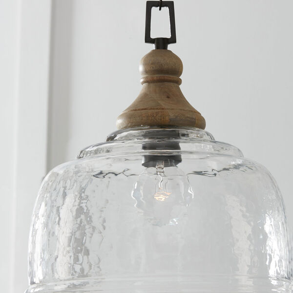 Grey Wash and Iron Silk One-Light Pendant with Clear Organic Rippled Glass, image 2