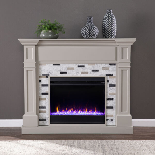 Birkover Gray Color Changing Electric Fireplace with Marble Surround, image 1