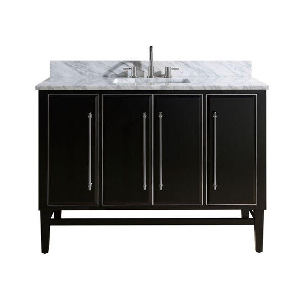 Black 49-Inch Bath vanity Set with Silver Trim and Carrara White Marble Top, image 1