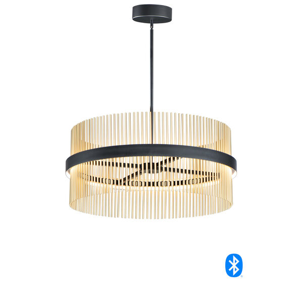 Chimes Black and Satin Brass 34-Inch LED Smart Home Pendant, image 1