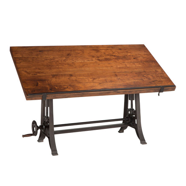 Artezia Walnut and Antique Zinc Drafting Desk, image 2