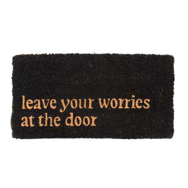 Black Leave Your Worries At The Door Natural Coir Doormat, image 1