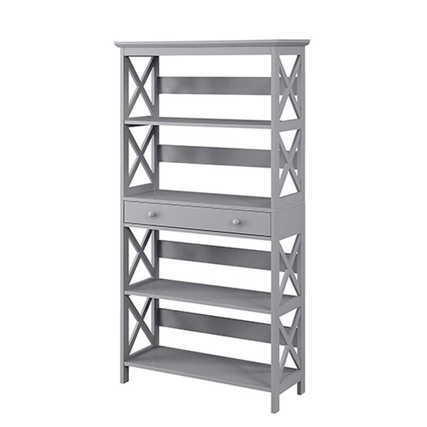 Oxford Gray Five Tier Bookcase with Drawer, image 3
