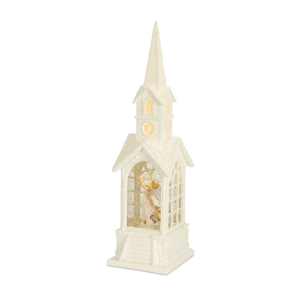 White and Silver 16-Inch Church Snow Globe with Angel, image 1