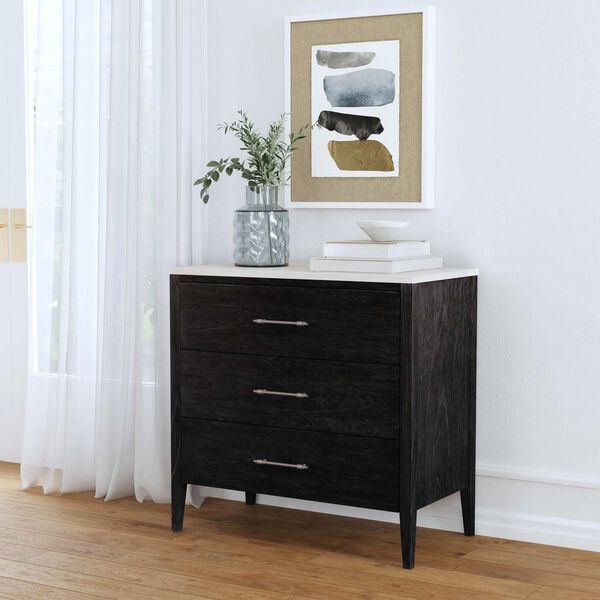 Mayfair Black Three -Drawer Wood and Marble Chest, image 1