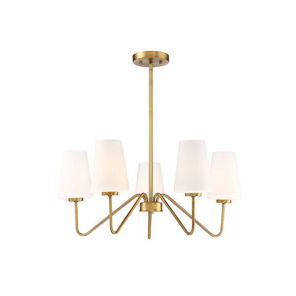 Selby Natural Brass 26-Inch Five-Light Chandelier with White Shades, image 3
