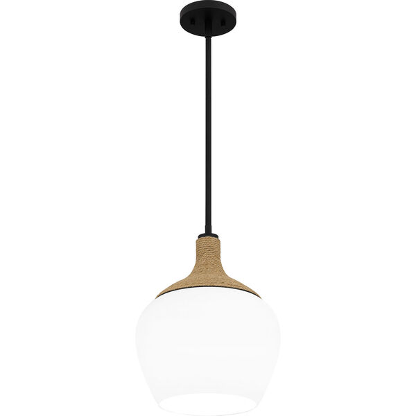 Royer Matte Black and Natural One-Light Pendant with Opal Glass, image 6