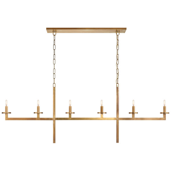Liaison Large Linear Chandelier in Antique-Burnished Brass by Kelly Wearstler, image 1