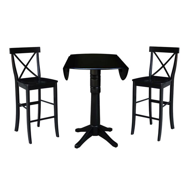 Black Round Top Pedestal Bar Height Table with X-Back Stools, 3-Piece, image 5
