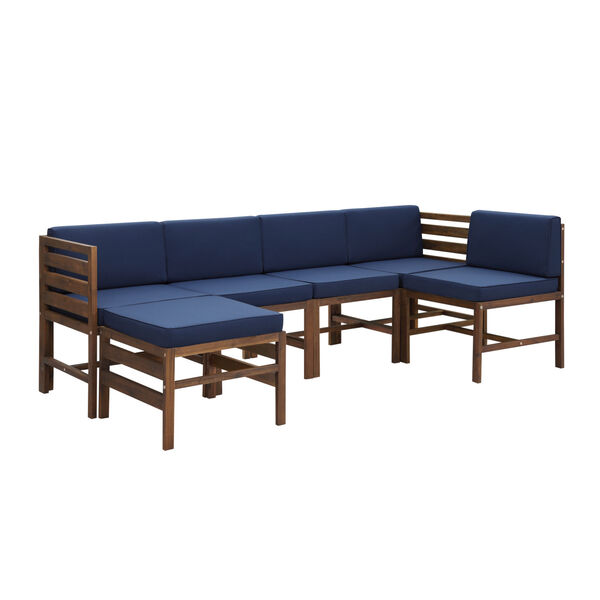 Sanibel Dark Brown and Navy Blue Furniture Set with Ottoman, Six Piece, image 2