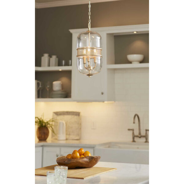 Cayce Vintage Gold Three-Light Mini-Pendant With Transparent Glass, image 2