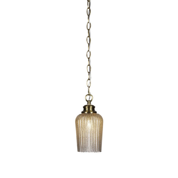 Cordova New Age Brass One-Light 10-Inch Chain Hung Mini Pendant with Silver Glass, image 1