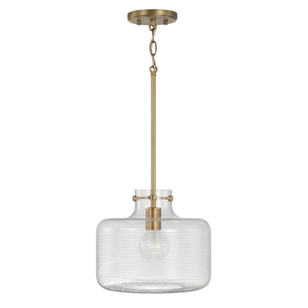 Brighton Aged Brass One-Light Pendant with Clear Ribbed Glass, image 1