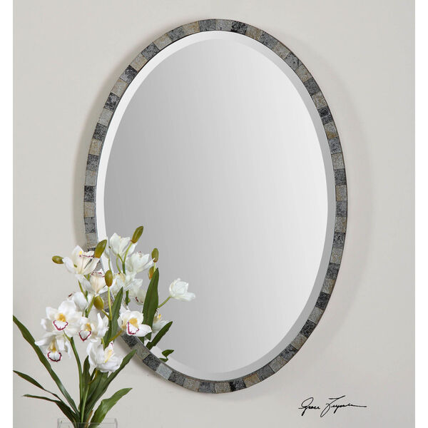 Paredes Dark Antique 29.25-Inch Oval Mosaic Mirror, image 2