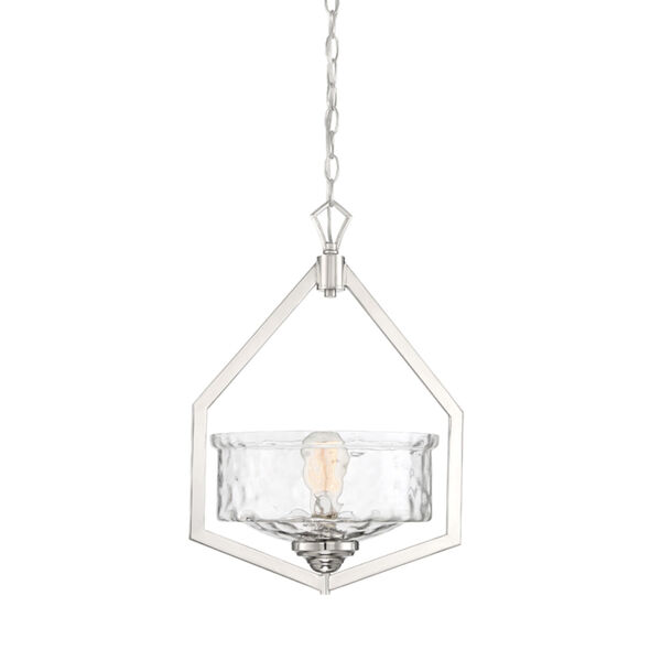 Drake Polished Nickel One-Light Foyer with Clear Hammered Glass, image 1