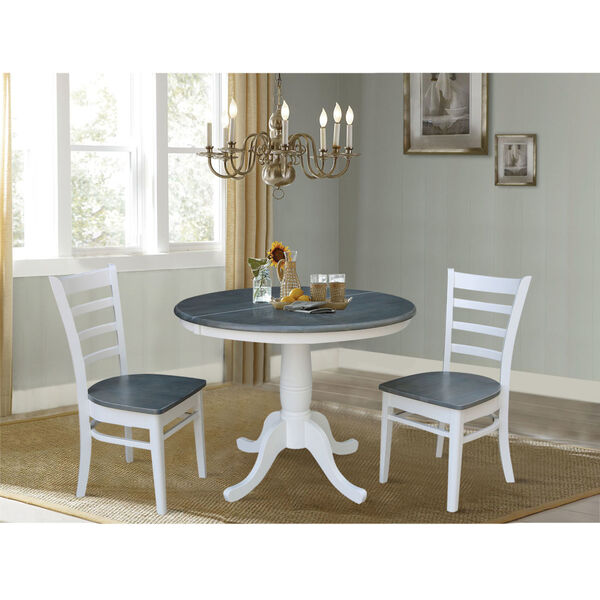 Emily White and Heather Gray 36-Inch Hardwood Round Extension Dining Table With Chairs, Three-Piece, image 2