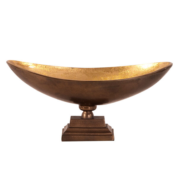 Bronze Footed Bowl with Oblong Gold Luster Inside-Large, image 1