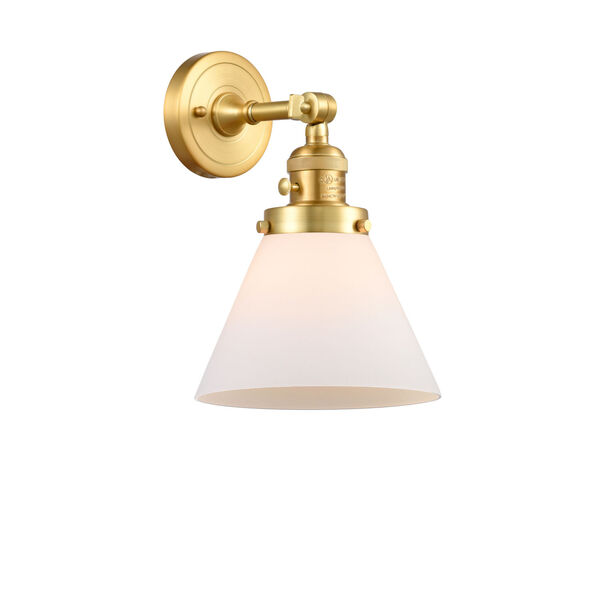 Franklin Restoration Satin Gold 10-Inch One-Light Wall Sconce with Matte White Cased Large Cone Shade, image 1