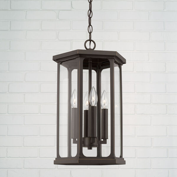 Walton Oiled Bronze Outdoor Four-Light Hangg Lantern with Clear Glass, image 3