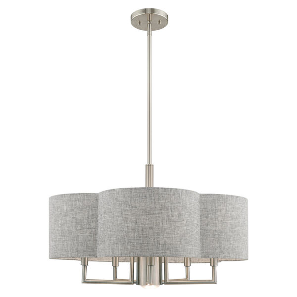 Kalmar Brushed Nickel 24-Inch Six-Light Pendant Chandelier with Hand Crafted Gray Hardback Shade, image 1